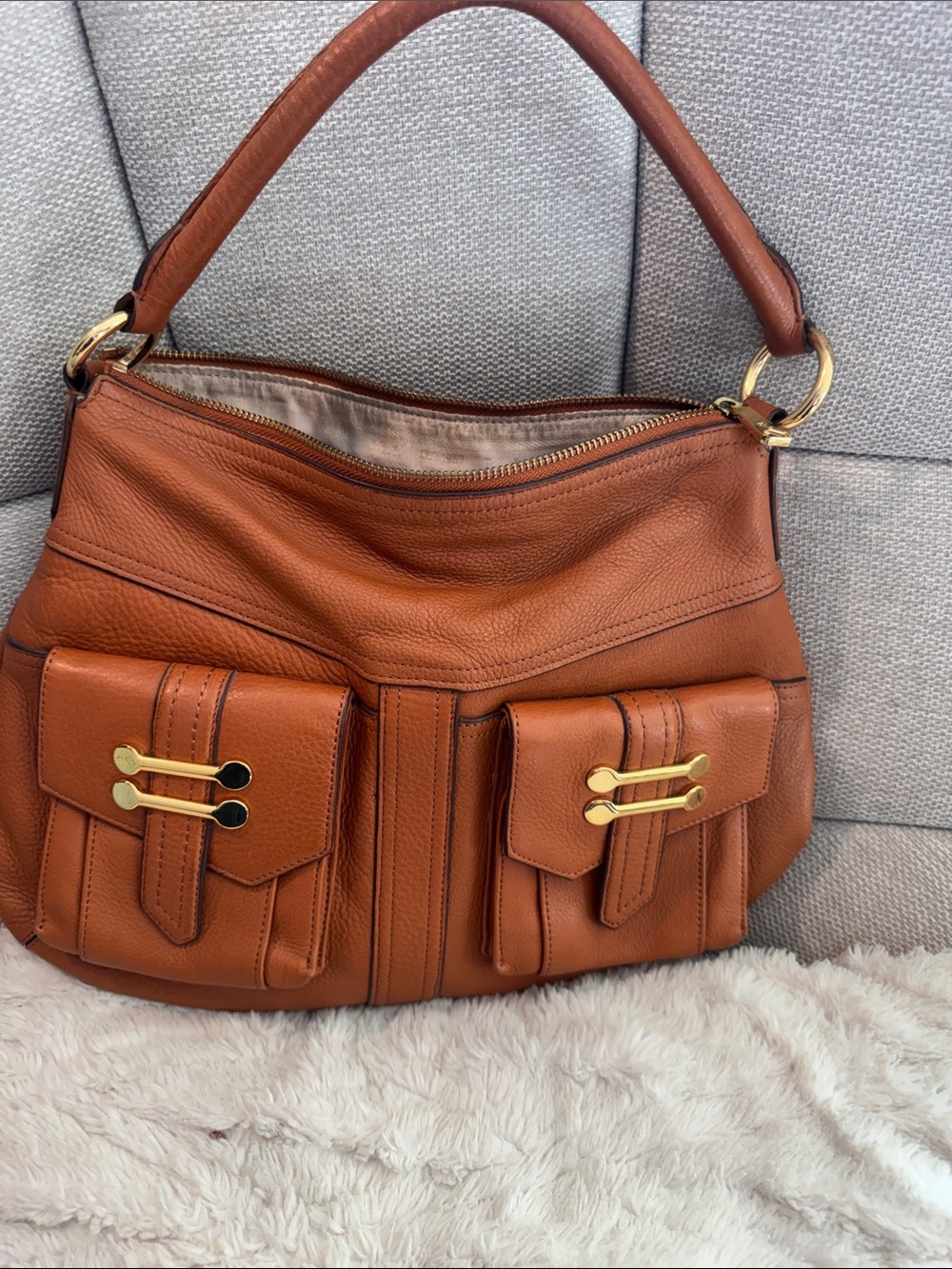 Lauren Ralph Lauren Y2K Hobo Leather Bag with Front Pockets